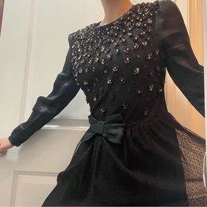 Rare RED Valentino dress black satin floral sequined evening size 6